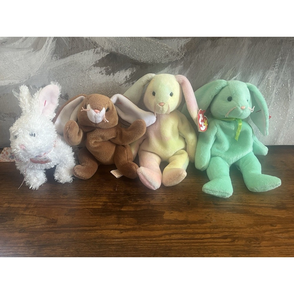 Ty Beanie Babies Bunny Rabbit Set Of 4-Hippie, Nibble, Hippity, Ears- New W Tags - Picture 2 of 12